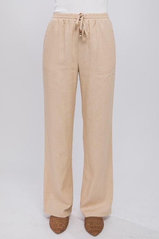 Linen Drawstring Waist Long Pants with Pockets - SwagglyLife Home & Fashion