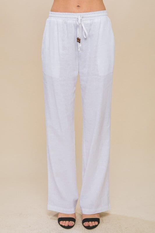 Linen Drawstring Waist Long Pants with Pockets - SwagglyLife Home & Fashion