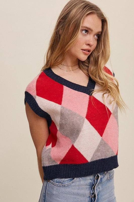 LISTICLE Argyle Cropped Sweater Vest - SwagglyLife Home & Fashion