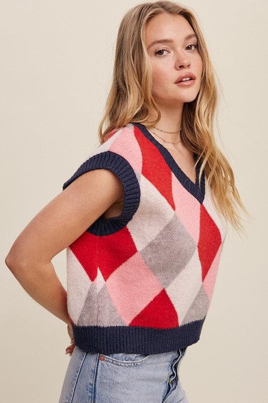 LISTICLE Argyle Cropped Sweater Vest - SwagglyLife Home & Fashion