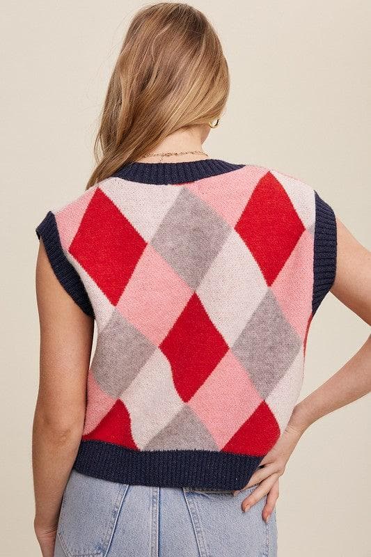 LISTICLE Argyle Cropped Sweater Vest - SwagglyLife Home & Fashion