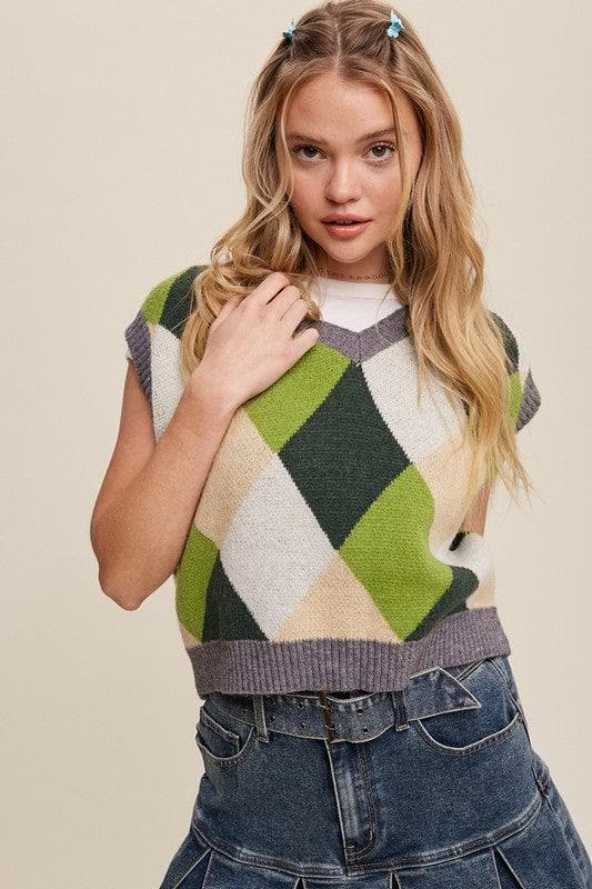 LISTICLE Argyle Cropped Sweater Vest - SwagglyLife Home & Fashion
