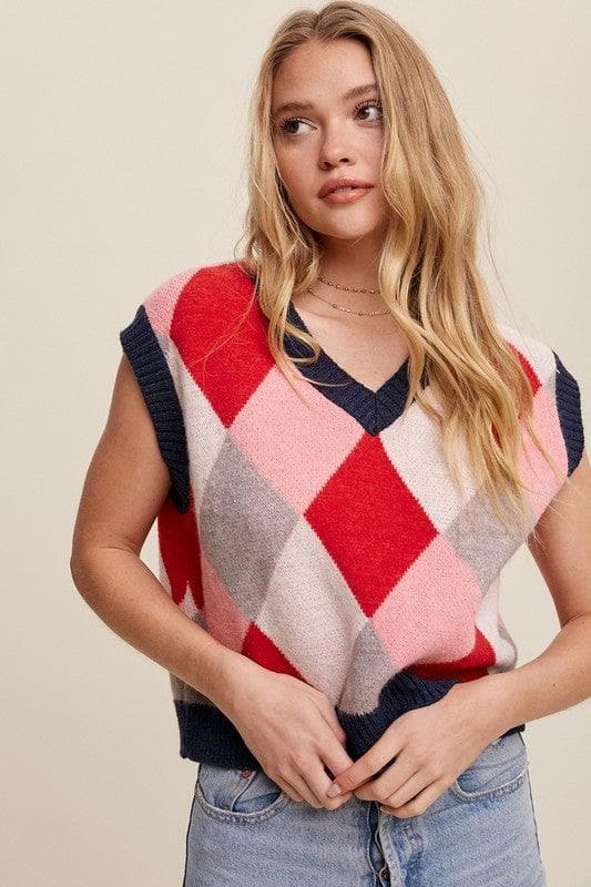 LISTICLE Argyle Cropped Sweater Vest - SwagglyLife Home & Fashion