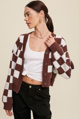 LISTICLE Bold Gingham Sweater Weaved Crop Cardigan - SwagglyLife Home & Fashion