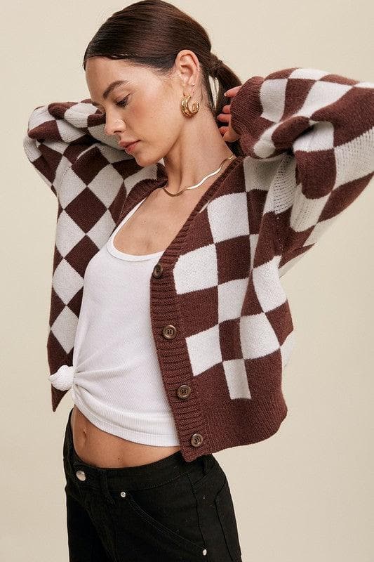 LISTICLE Bold Gingham Sweater Weaved Crop Cardigan - SwagglyLife Home & Fashion