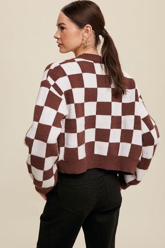 LISTICLE Bold Gingham Sweater Weaved Crop Cardigan - SwagglyLife Home & Fashion