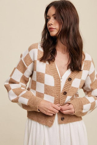 LISTICLE Bold Gingham Sweater Weaved Crop Cardigan - SwagglyLife Home & Fashion