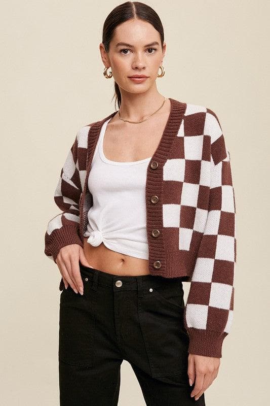 LISTICLE Bold Gingham Sweater Weaved Crop Cardigan - SwagglyLife Home & Fashion