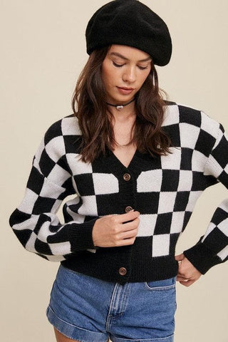 LISTICLE Bold Gingham Sweater Weaved Crop Cardigan - SwagglyLife Home & Fashion