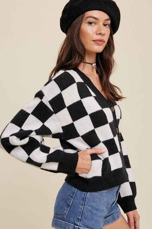 LISTICLE Bold Gingham Sweater Weaved Crop Cardigan - SwagglyLife Home & Fashion