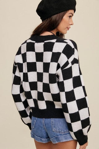 LISTICLE Bold Gingham Sweater Weaved Crop Cardigan - SwagglyLife Home & Fashion