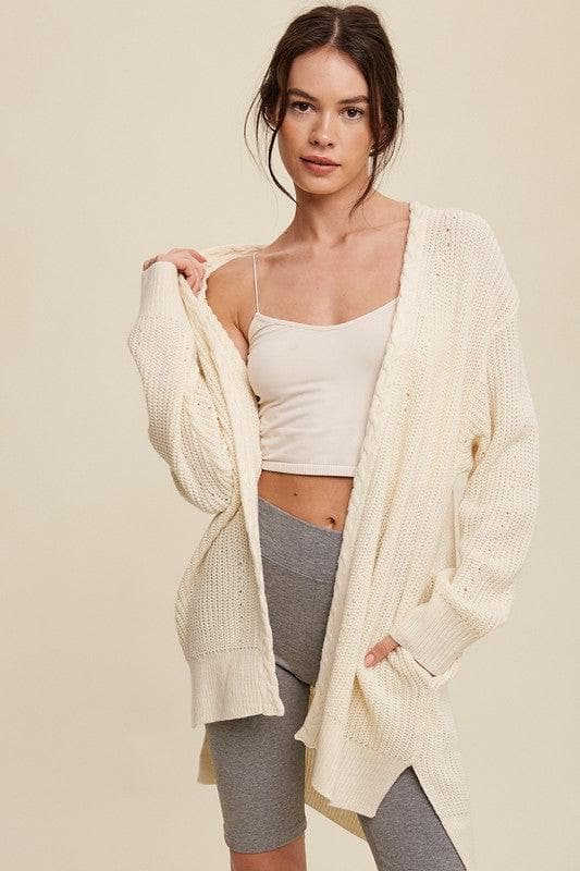 LISTICLE Cable Knit Open Front Long Cardigan - SwagglyLife Home & Fashion
