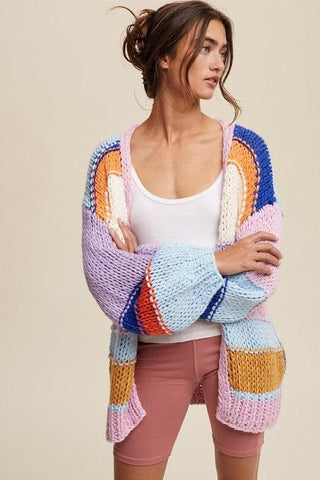 Hand Knit Multi Striped Cardigan - SwagglyLife Home & Fashion