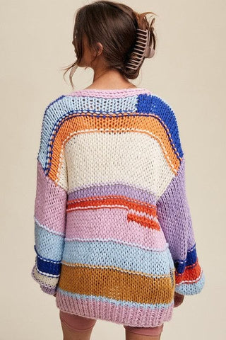 Hand Knit Multi Striped Cardigan - SwagglyLife Home & Fashion