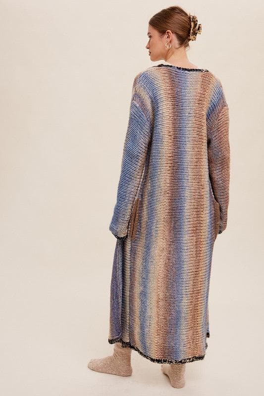 LISTICLE Multi Color Gradation Long Knit Open Cardigan - SwagglyLife Home & Fashion