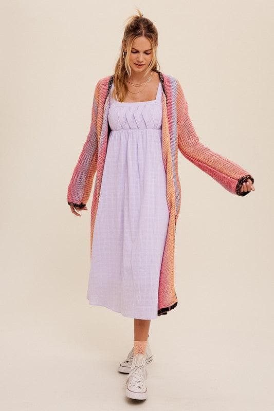 LISTICLE Multi Color Gradation Long Knit Open Cardigan - SwagglyLife Home & Fashion