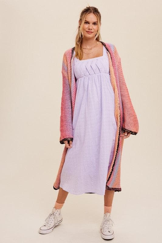 LISTICLE Multi Color Gradation Long Knit Open Cardigan - SwagglyLife Home & Fashion