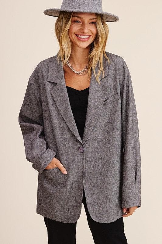 LISTICLE Oversized Solid Blazer, Mocha | Grey - SwagglyLife Home & Fashion