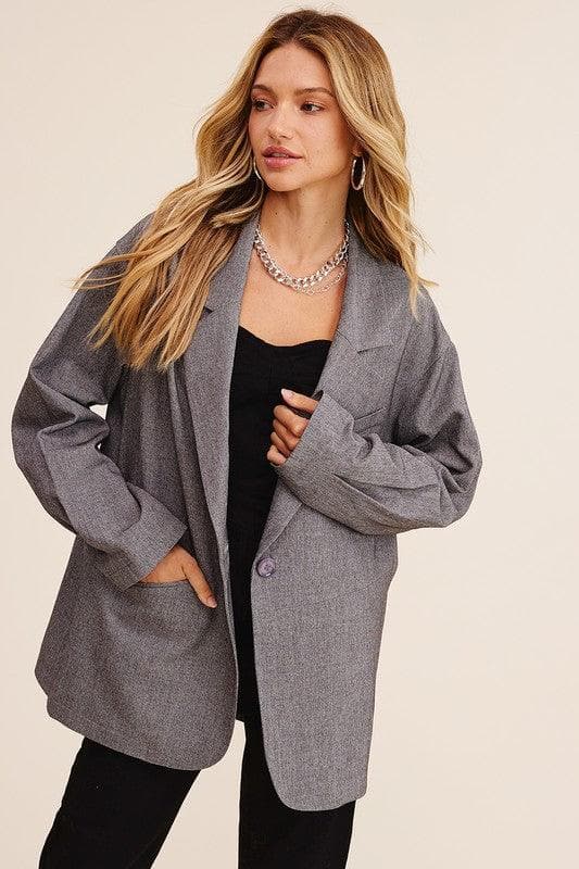 LISTICLE Oversized Solid Blazer, Mocha | Grey - SwagglyLife Home & Fashion