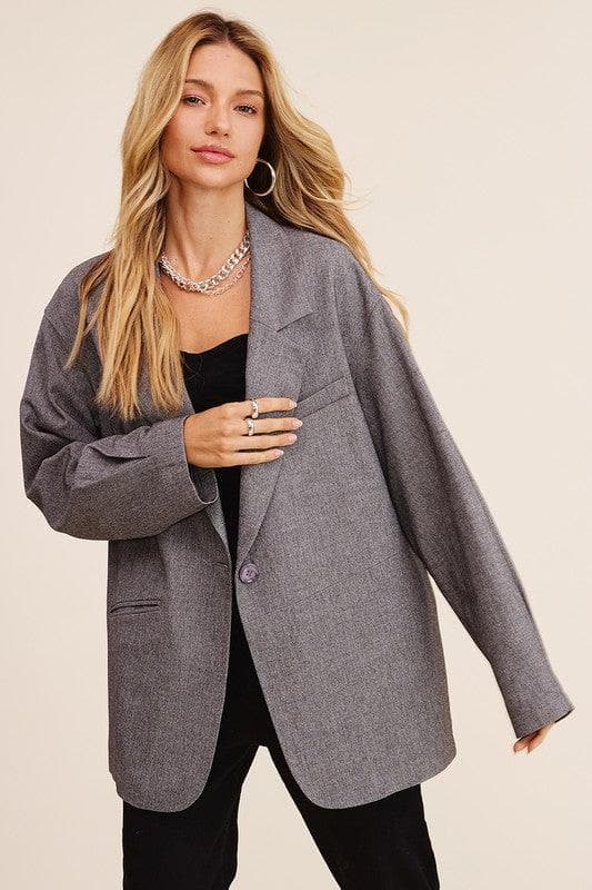 LISTICLE Oversized Solid Blazer, Mocha | Grey - SwagglyLife Home & Fashion
