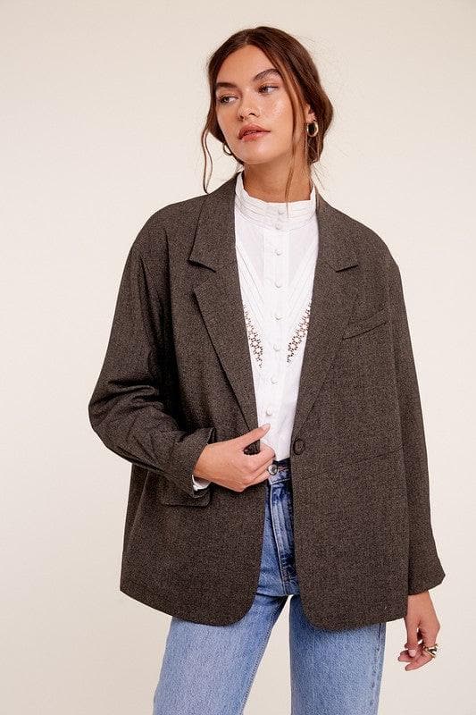 LISTICLE Oversized Solid Blazer, Mocha | Grey - SwagglyLife Home & Fashion