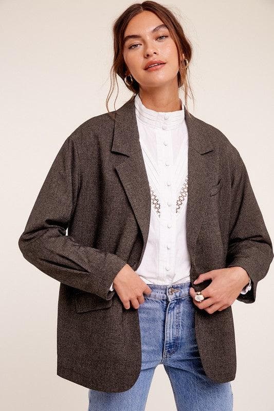 LISTICLE Oversized Solid Blazer, Mocha | Grey - SwagglyLife Home & Fashion