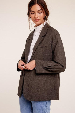 LISTICLE Oversized Solid Blazer, Mocha | Grey - SwagglyLife Home & Fashion