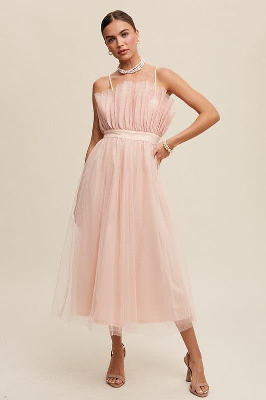 LISTICLE Paper Bag Frill Tulle Maxi Dress - SwagglyLife Home & Fashion