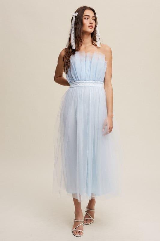 LISTICLE Paper Bag Frill Tulle Maxi Dress - SwagglyLife Home & Fashion