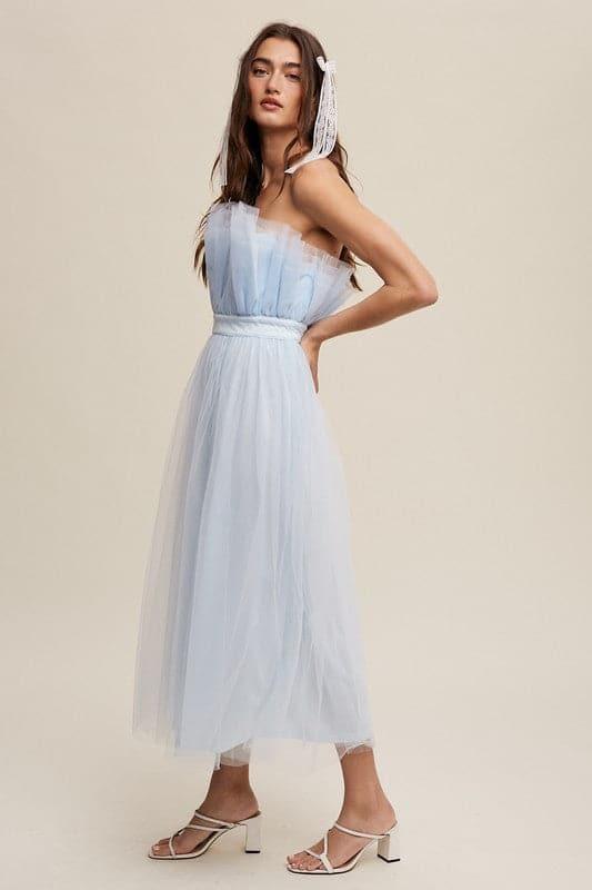 LISTICLE Paper Bag Frill Tulle Maxi Dress - SwagglyLife Home & Fashion