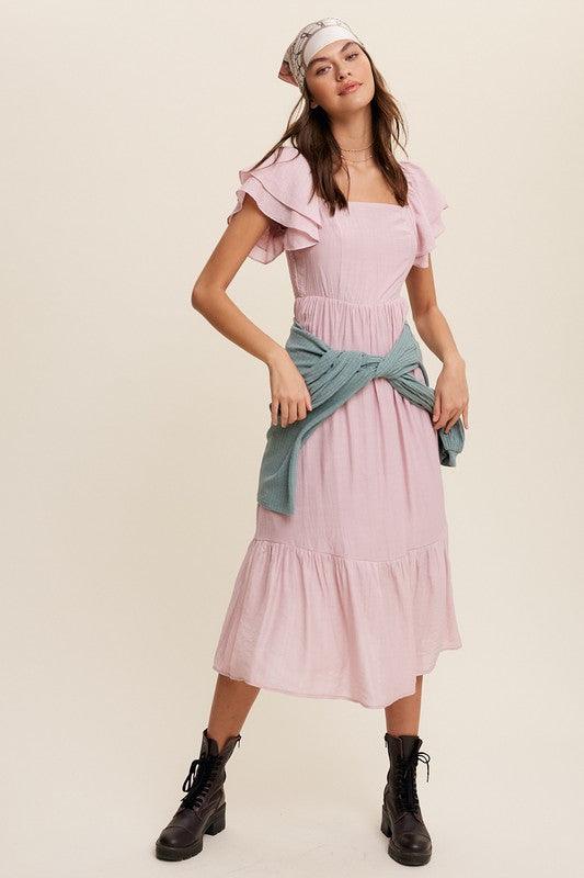 LISTICLE Square Neck Ruffled Short Sleeve Maxi Dress - SwagglyLife Home & Fashion