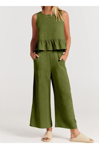 Litzy Full Size Round Neck Top and Wide Leg Pants Set - SwagglyLife Home & Fashion