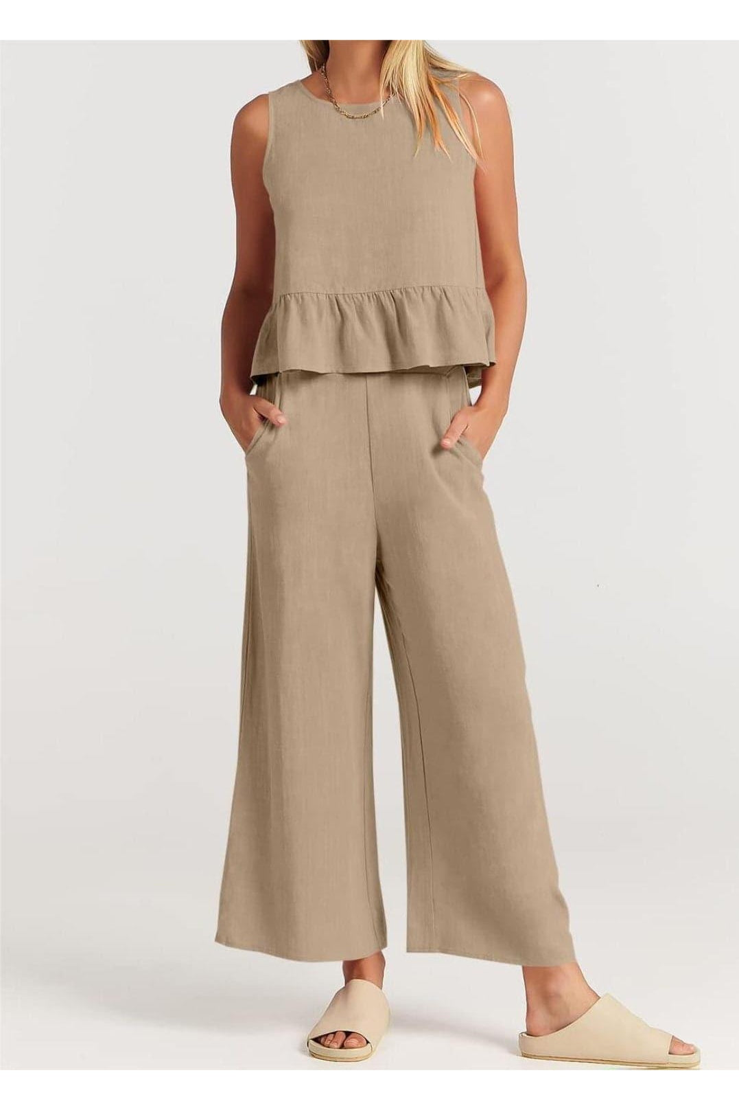 Litzy Full Size Round Neck Top and Wide Leg Pants Set - SwagglyLife Home & Fashion