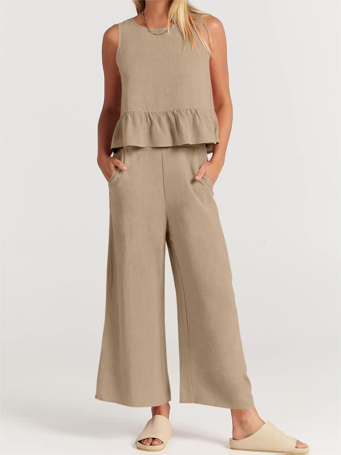 Litzy Full Size Round Neck Top and Wide Leg Pants Set - SwagglyLife Home & Fashion