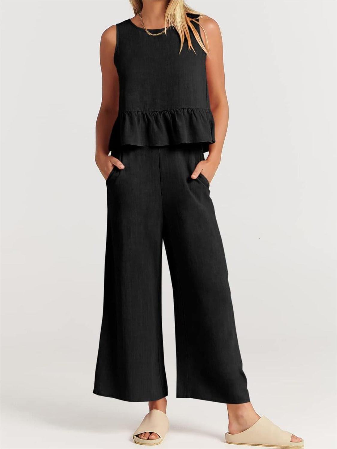 Litzy Full Size Round Neck Top and Wide Leg Pants Set - SwagglyLife Home & Fashion