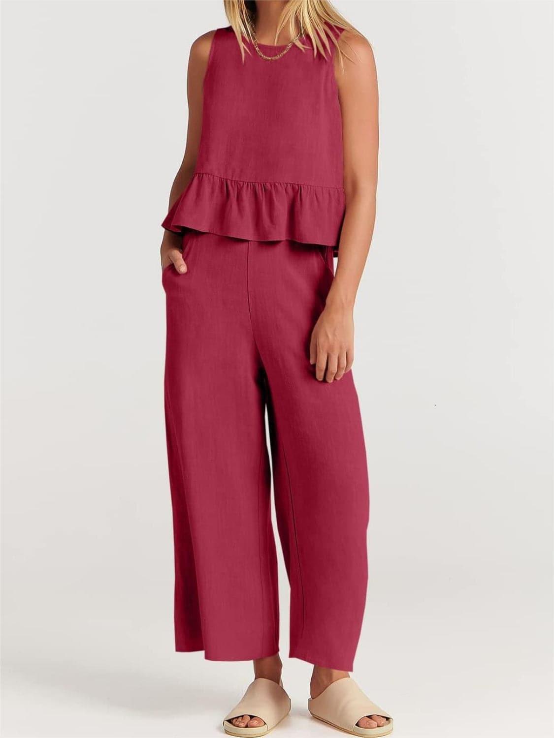 Litzy Full Size Round Neck Top and Wide Leg Pants Set - SwagglyLife Home & Fashion