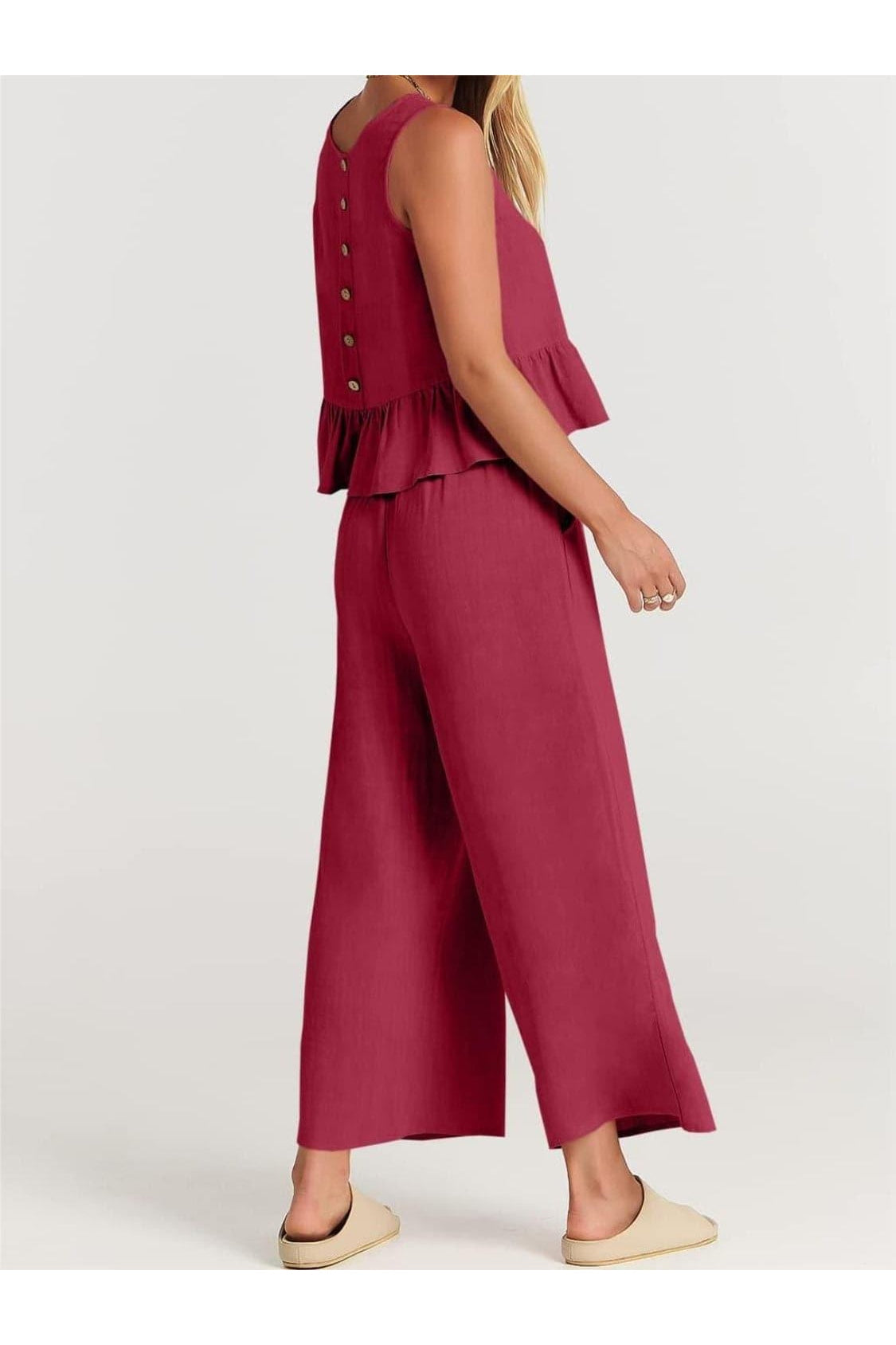 Litzy Full Size Round Neck Top and Wide Leg Pants Set - SwagglyLife Home & Fashion