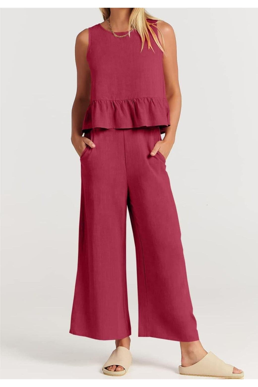 Litzy Full Size Round Neck Top and Wide Leg Pants Set - SwagglyLife Home & Fashion