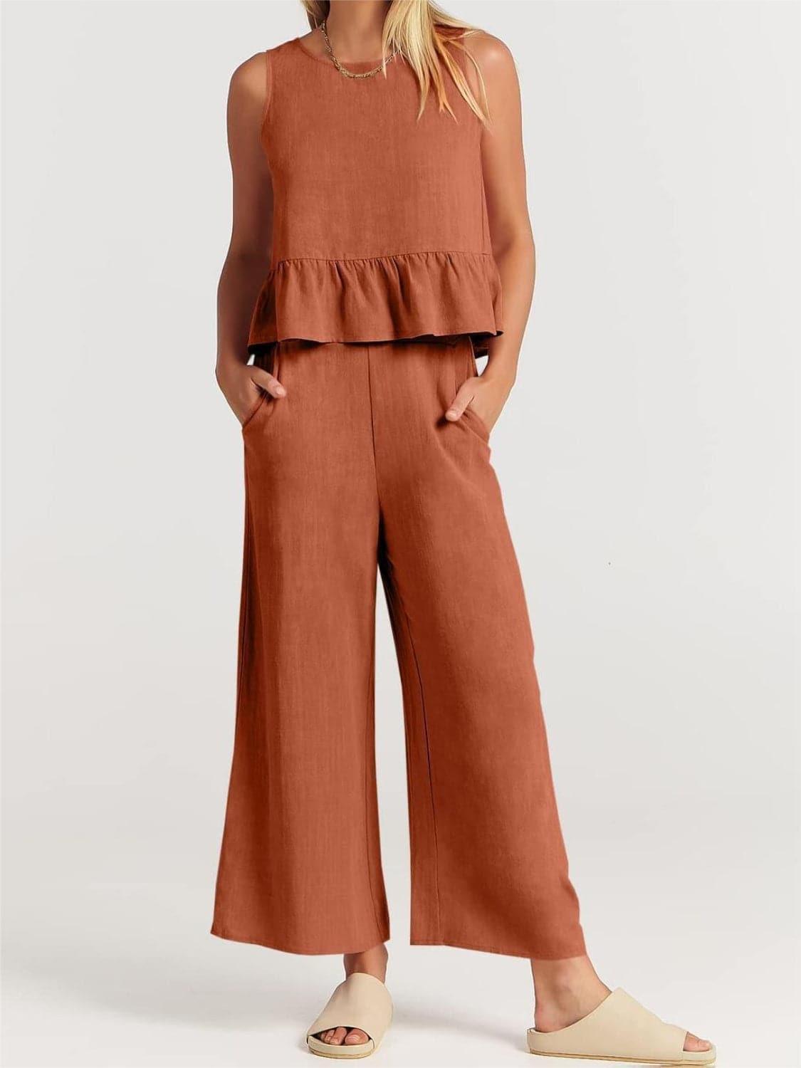 Litzy Full Size Round Neck Top and Wide Leg Pants Set - SwagglyLife Home & Fashion