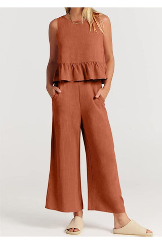 Litzy Full Size Round Neck Top and Wide Leg Pants Set - SwagglyLife Home & Fashion