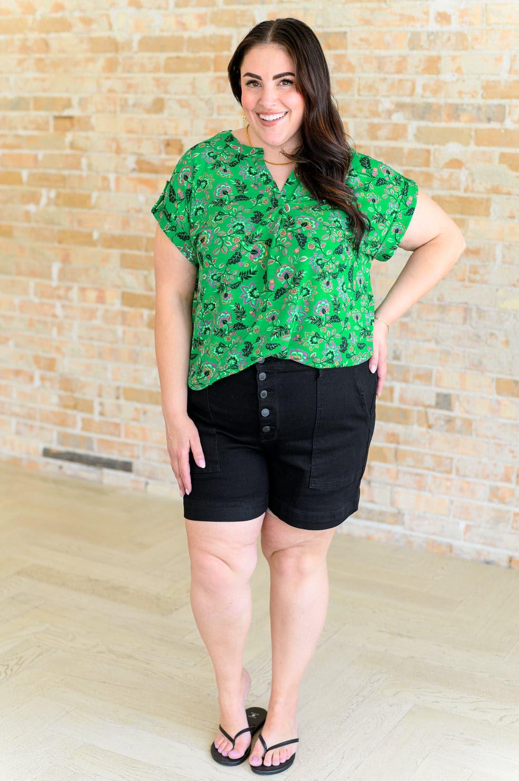 Lizzy Cap Sleeve Top in Green and Black Floral - SwagglyLife Home & Fashion