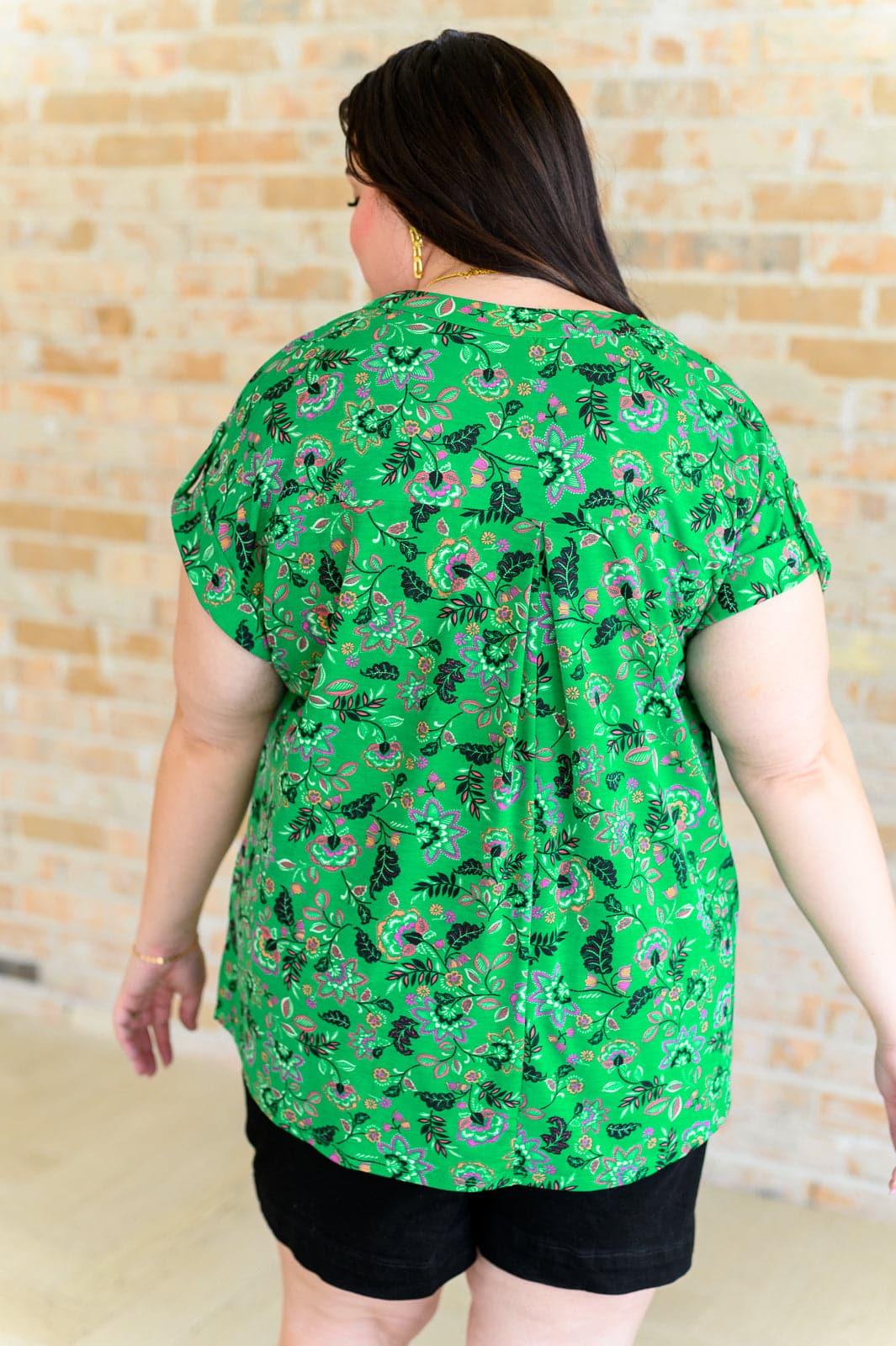 Lizzy Cap Sleeve Top in Green and Black Floral - SwagglyLife Home & Fashion