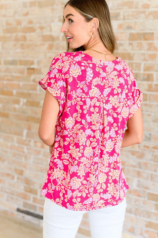 Lizzy Cap Sleeve Top in Pink and Peach Floral - SwagglyLife Home & Fashion