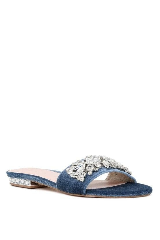 LONDON RAG Sally Women's Blue Flat Embellished Sandals - SwagglyLife Home & Fashion