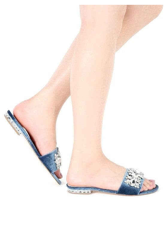 LONDON RAG Sally Women's Blue Flat Embellished Sandals - SwagglyLife Home & Fashion