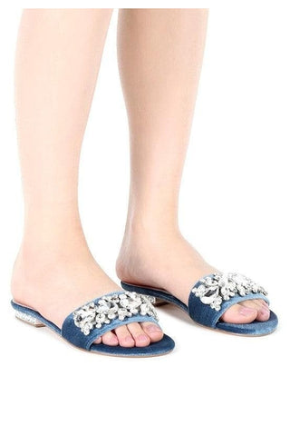 LONDON RAG Sally Women's Blue Flat Embellished Sandals - SwagglyLife Home & Fashion