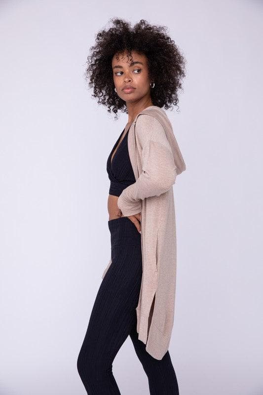 Longline Hooded Cardigan with Pockets, Natural - SwagglyLife Home & Fashion