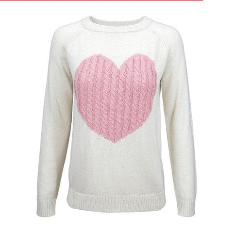 Love Heart Jacquard Round Neck Pullover Sweater - SwagglyLife Home & Fashion