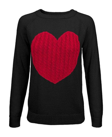 Love Heart Jacquard Round Neck Pullover Sweater - SwagglyLife Home & Fashion