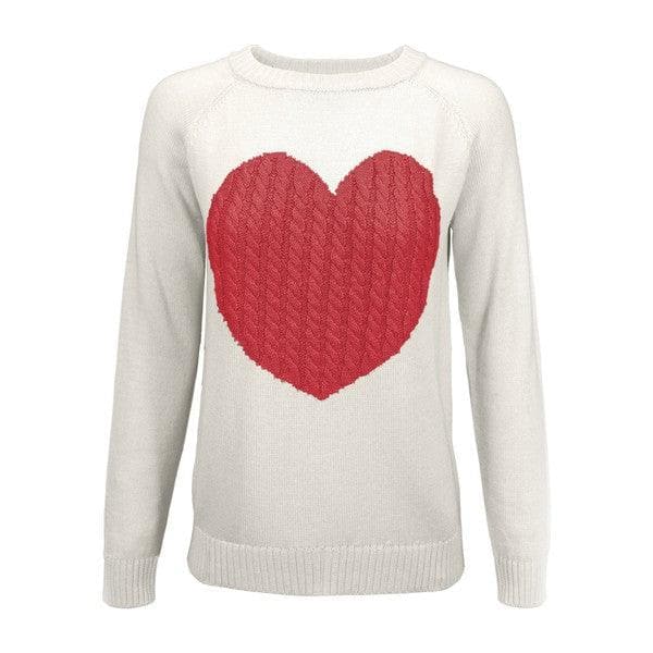 Love Heart Jacquard Round Neck Pullover Sweater - SwagglyLife Home & Fashion